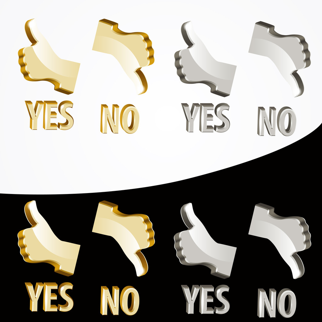 Vector gold Yes and No signs on black and white background. - Vector, Image