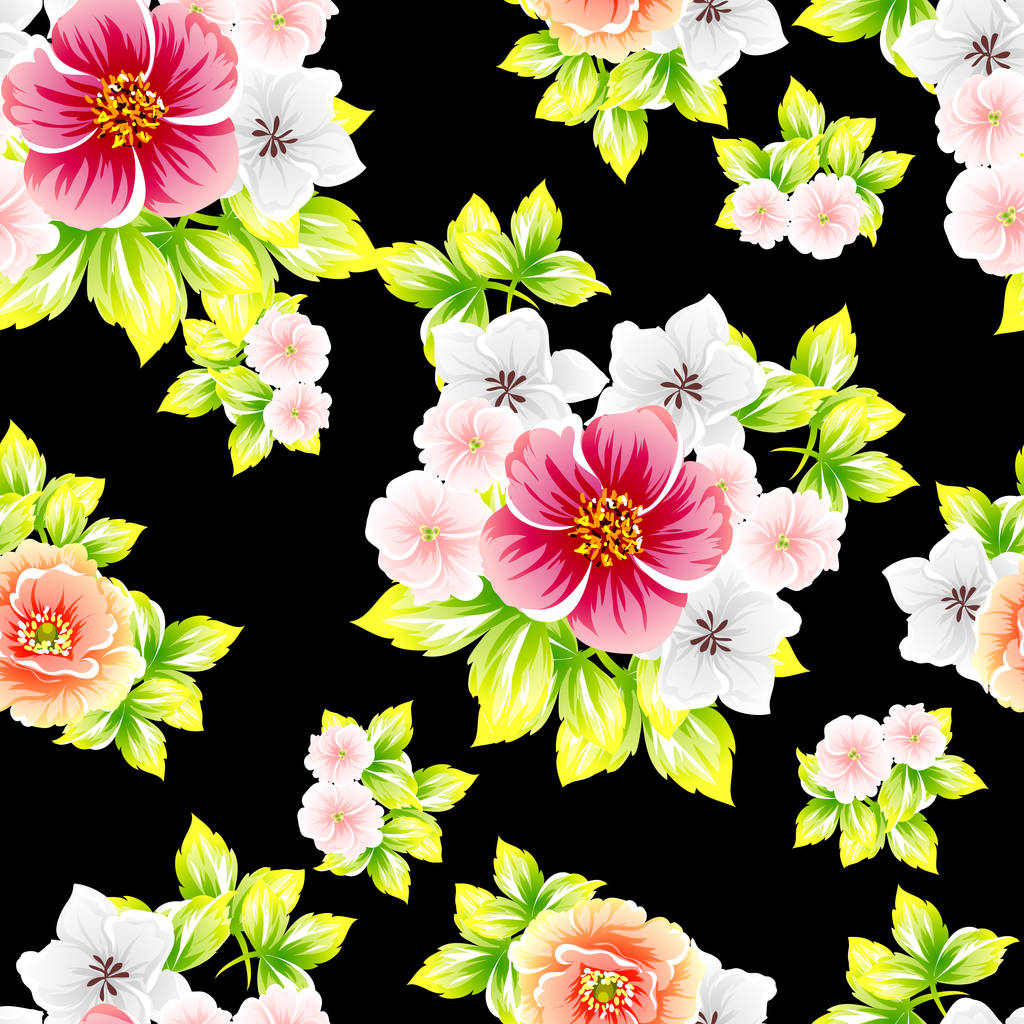 Modello di fiore in stile vintage senza cuciture. Elementi floreali a colori
 - Vettoriali, immagini