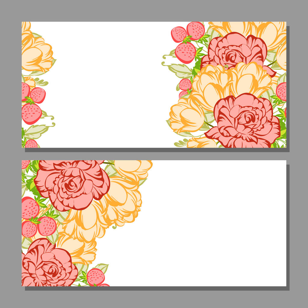 Винтажный стиль цветочные свадебные открытки набор. Цветочные элементы в цвете - Вектор,изображение