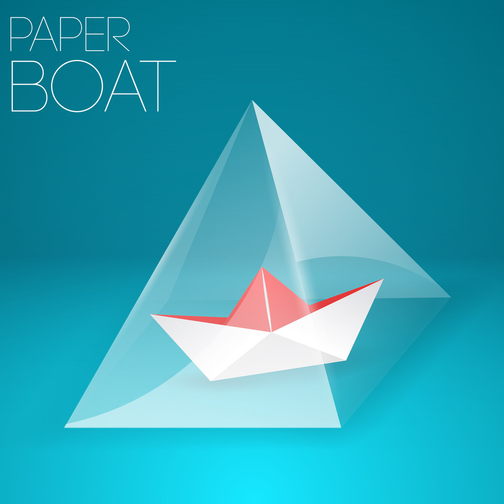Paper boat in glass pyramid. - Vector, Image