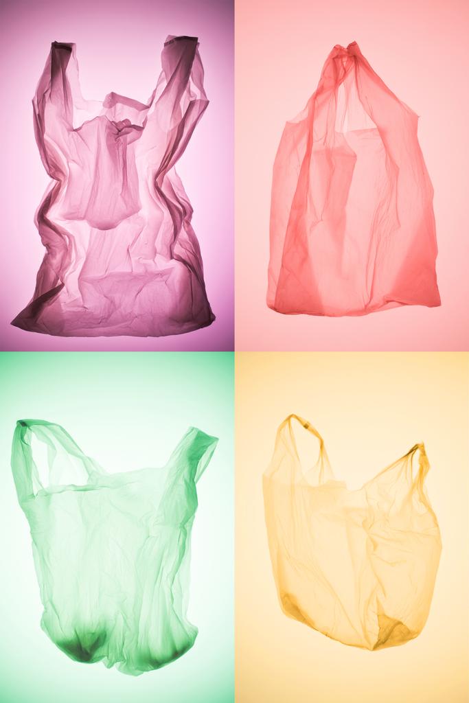 δημιουργικό κολάζ διάφορα πολύχρωμα κενές πλαστικές σακούλες - Φωτογραφία, εικόνα