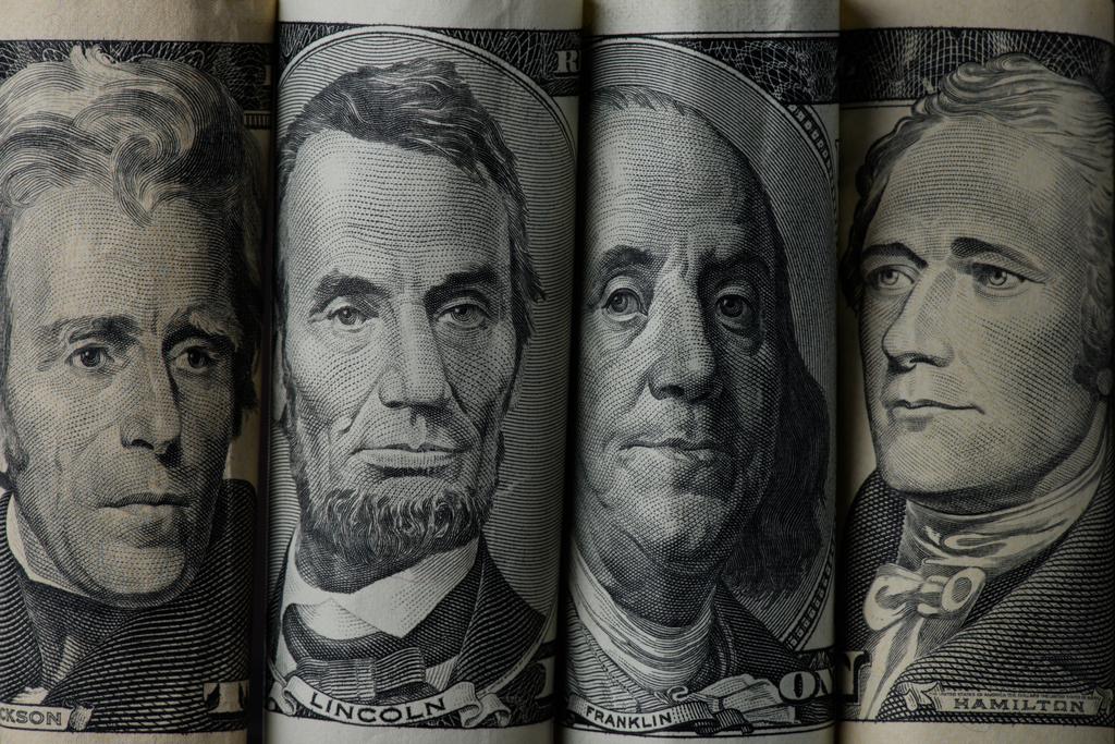 close up view of american presidents on dollar banknotes - Photo, Image