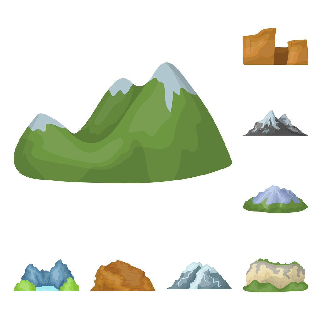 verschiedene Berge Cartoon-Symbole in Set Sammlung für design.mountains und Landschaft Vektor Symbol Stock Web-Illustration. - Vektor, Bild