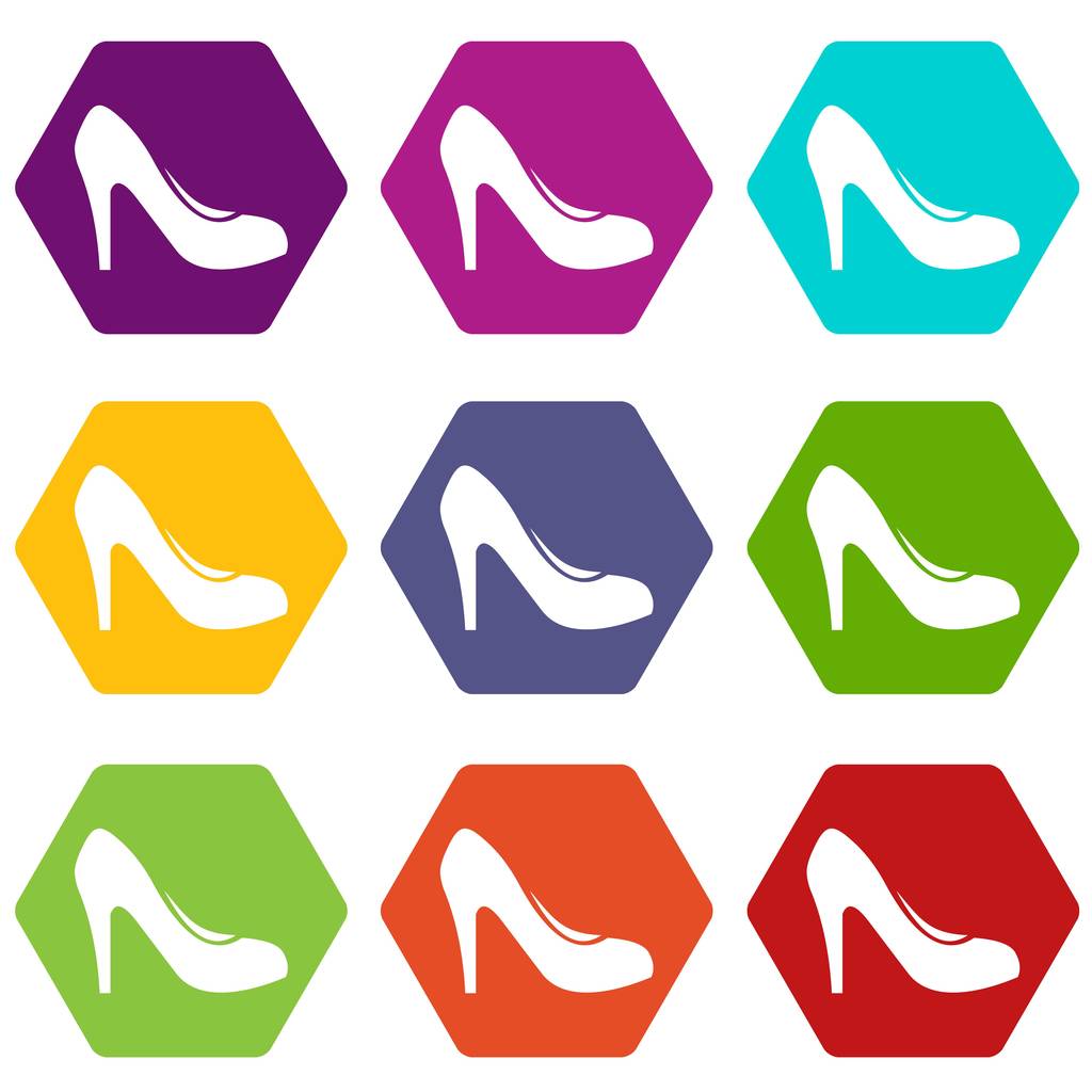 Women shoe with heels icon set color hexahedron - Vector, Image