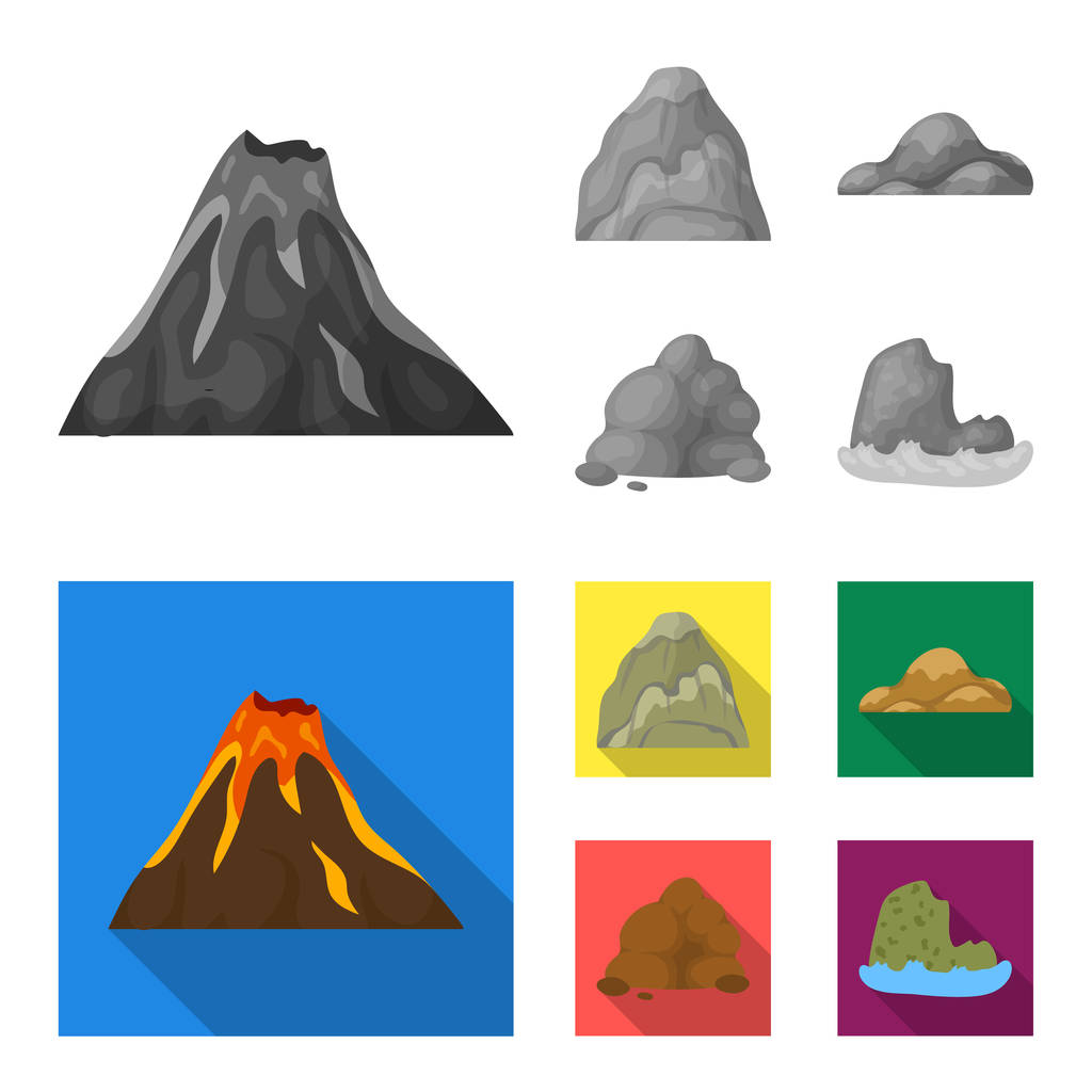 Een afgeronde berg, keien, rotsen in de zee. Verschillende bergen instellen collectie iconen in zwart-wit, vlakke stijl vector symbool stock illustratie web. - Vector, afbeelding