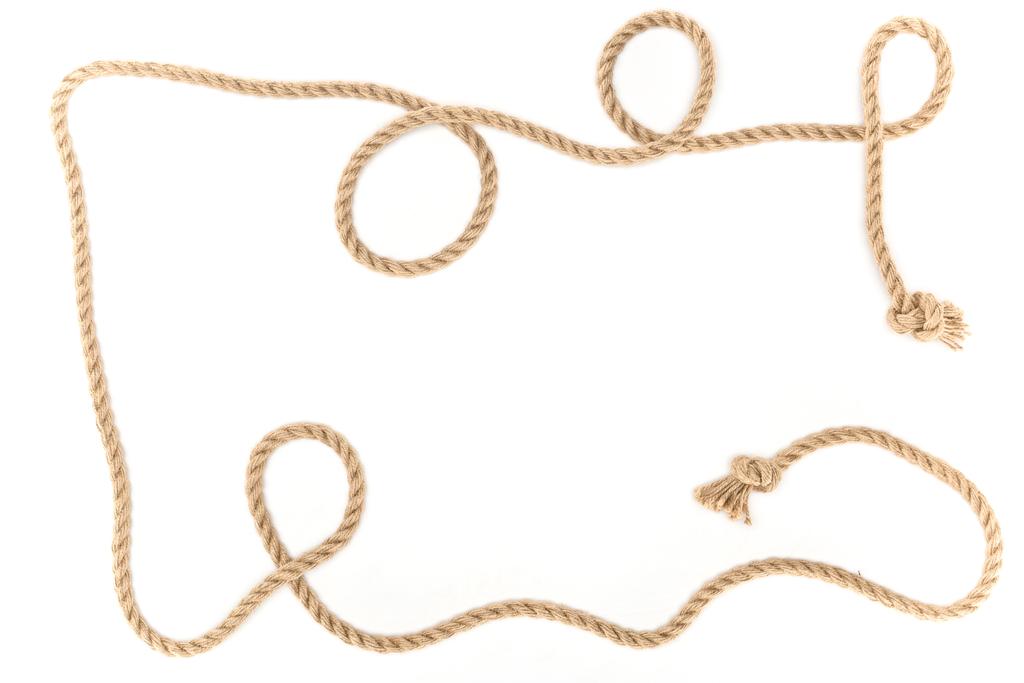 vue de dessus de corde nautique marron avec nœuds isolés sur blanc
 - Photo, image