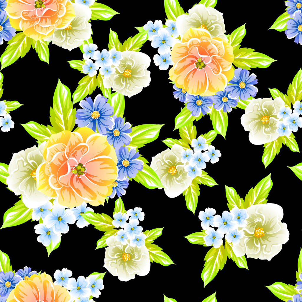 Värikäs kukka vintage tyyli kuvio mustalla taustalla
 - Vektori, kuva