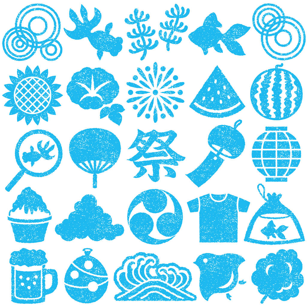 Ensemble d'icônes japonaises d'été. set de timbres
. - Vecteur, image