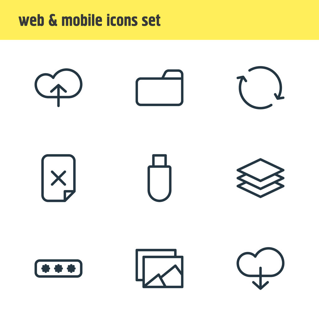 ilustración de 9 iconos de archivo estilo de línea. Conjunto editable de nube, categoría, álbum y otros elementos de icono
. - Foto, imagen