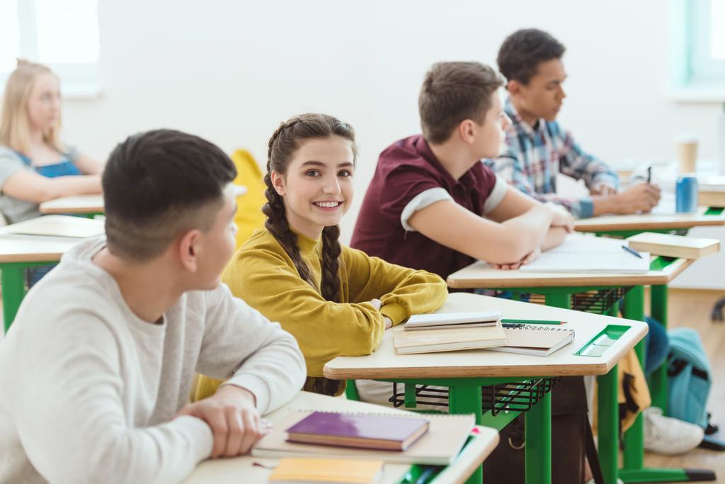 row of high school students sitting in class during lesson - Photo, Image