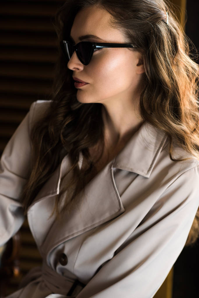Elegantní módní žena v sluneční brýle a baloňák   - Fotografie, Obrázek