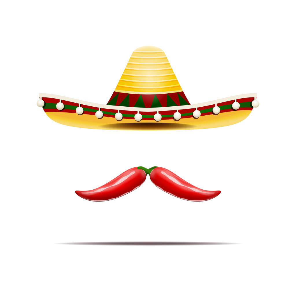 Εικονογράφηση διάνυσμα του Μεξικού σομπρέρο και πιπεριές τσίλι απομονωμένες. - Διάνυσμα, εικόνα