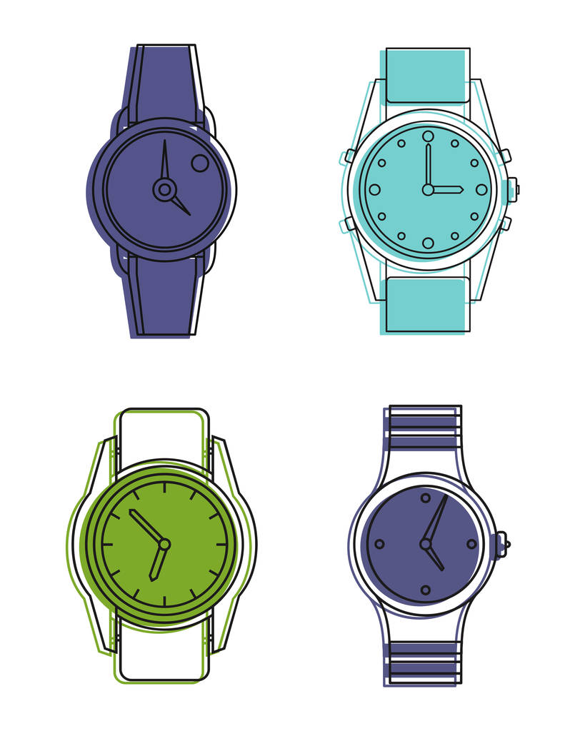Handwatch ikonu nastavit, barva obrysu styl - Vektor, obrázek