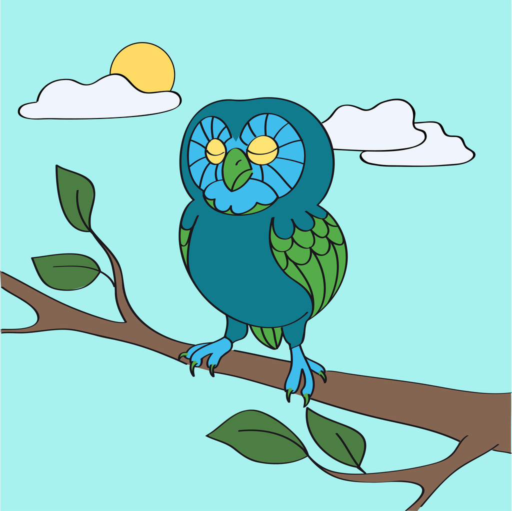 Blue owl in the daytime - vector illustration - Vector, Image