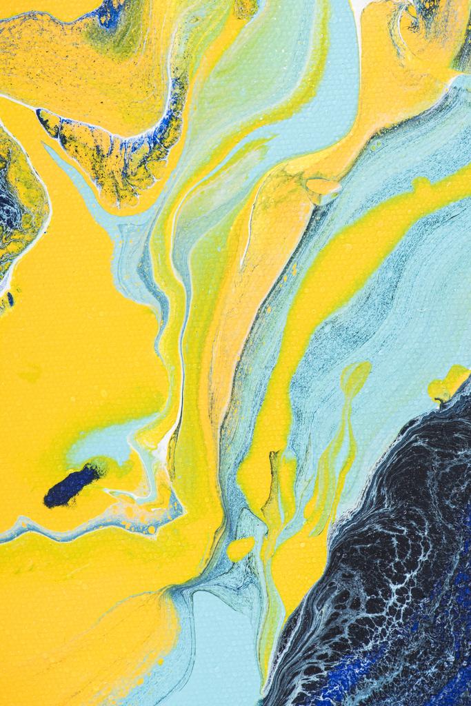 Abstract acrylic texture colored with yellow and blue paint - Photo, Image