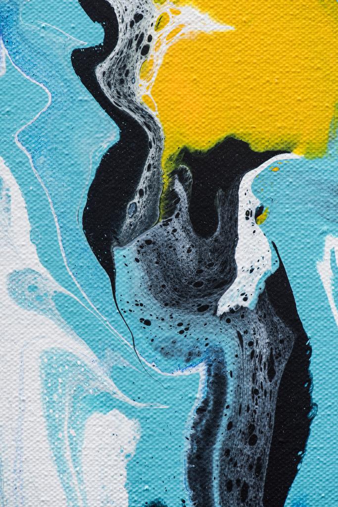 Fond abstrait avec peinture acrylique jaune et bleue
 - Photo, image