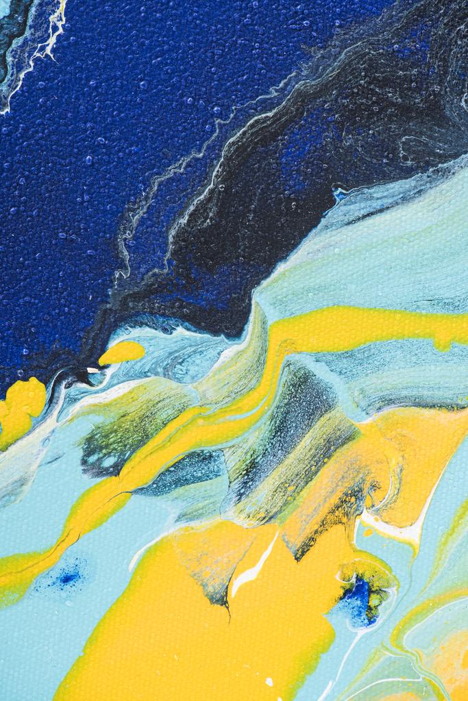 abstrakter Acrylhintergrund mit gelber und blauer Farbe - Foto, Bild
