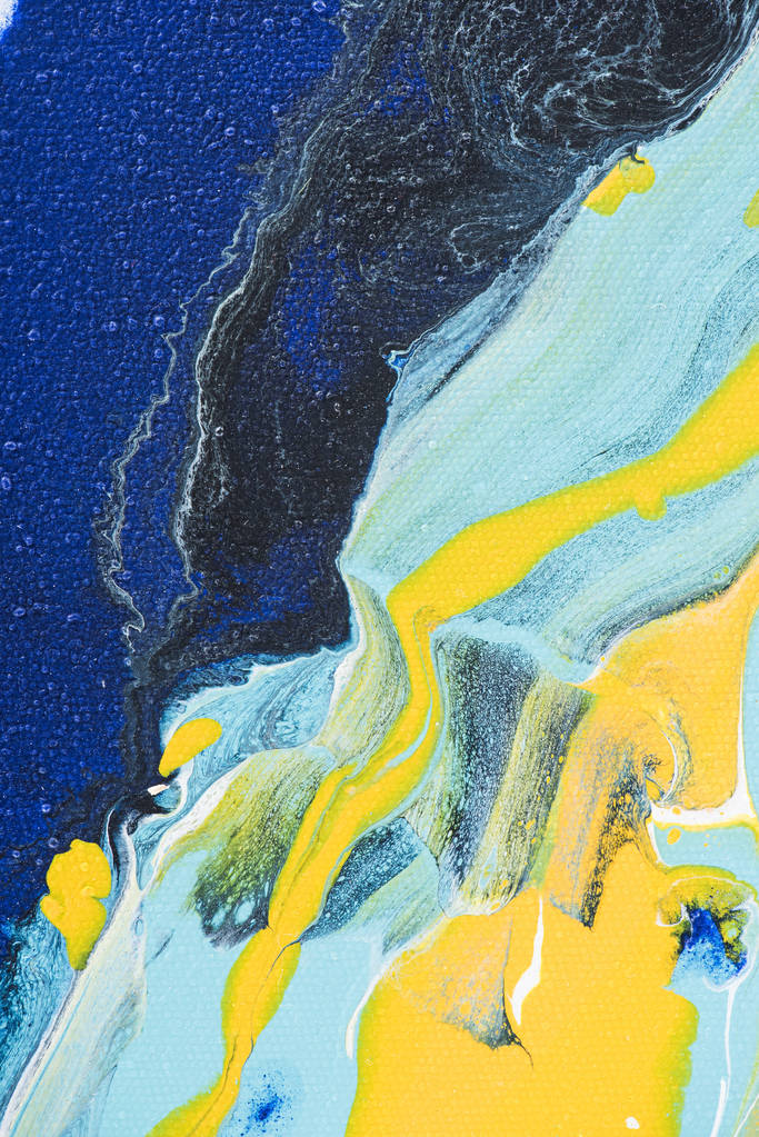 Kolorowe tło farbą akrylową żółty i niebieski Abstrakcja - Zdjęcie, obraz