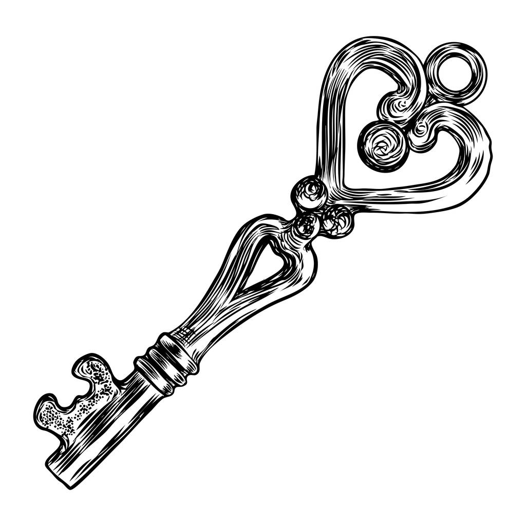 Retro key, vintage style. Key illustration for antiques decorati - Vector, Image