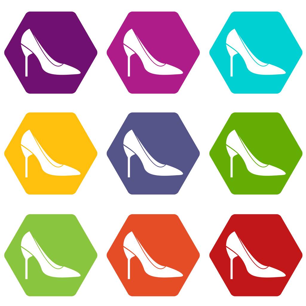 Zapatos de novia icono conjunto hexaedro color
 - Vector, imagen