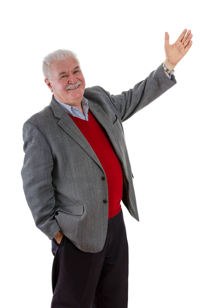 Smiling relaxed happy senior man with raised arm - Photo, Image