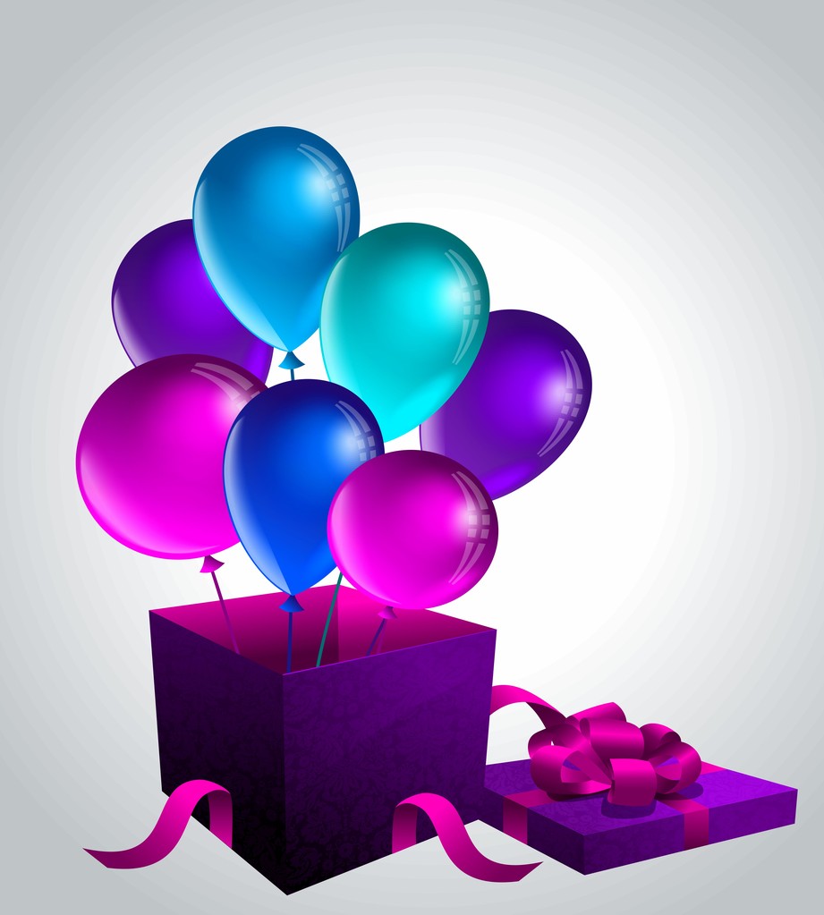 Geschenk mit Luftballons - Vektor, Bild