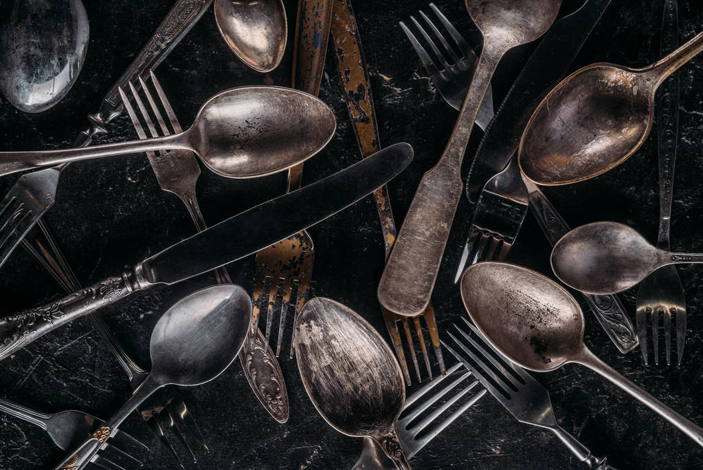 Vintage cutlery set on dark background - Photo, Image