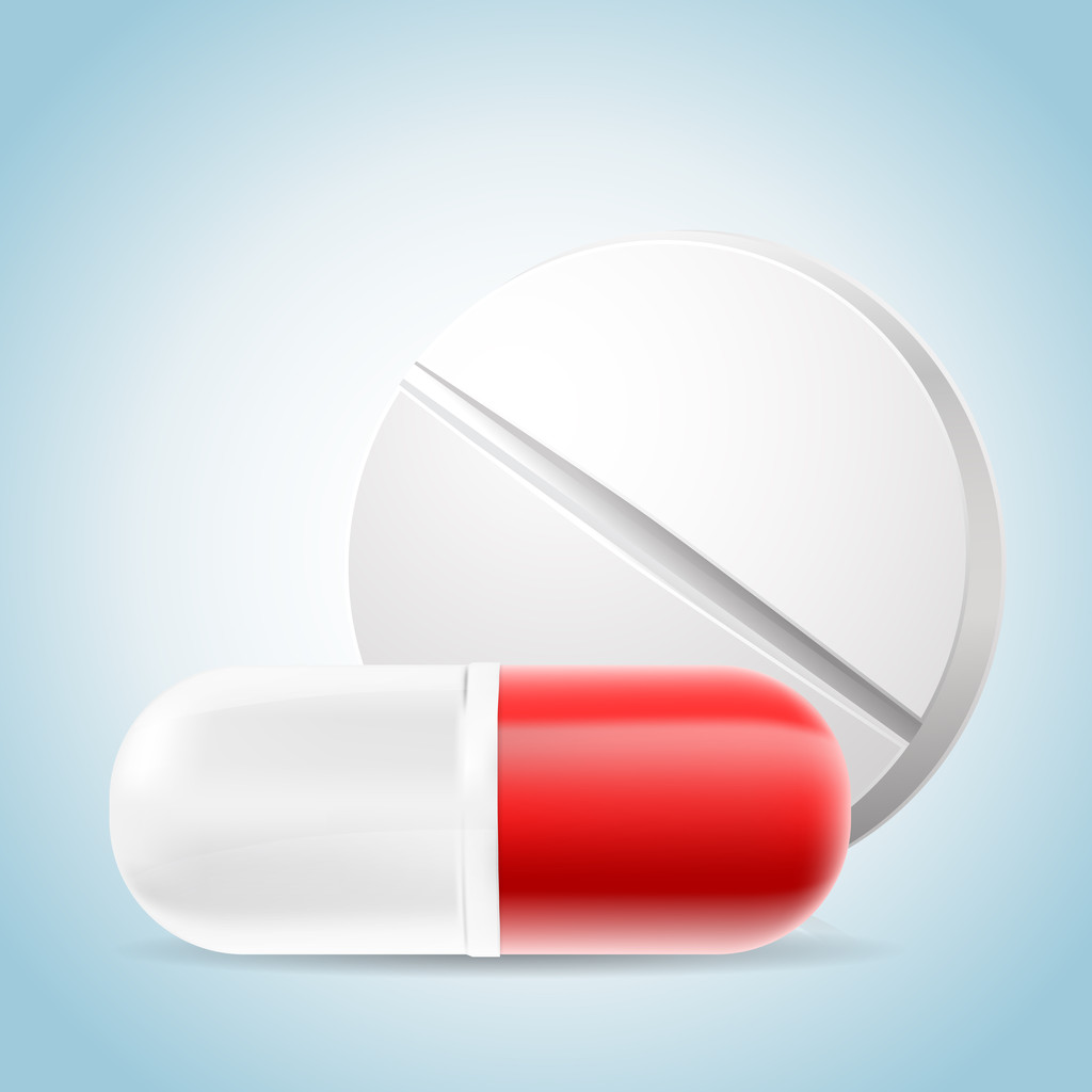 medische pillen op blauwe achtergrond - Vector, afbeelding