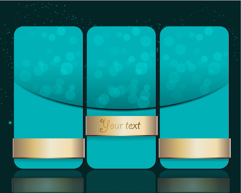 Vector set of blue banners with gold ribbons. - Vector, Image