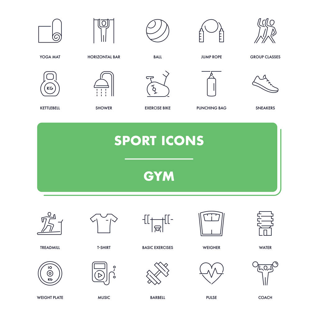 Line sport icons set. Gym  - Vector, Image