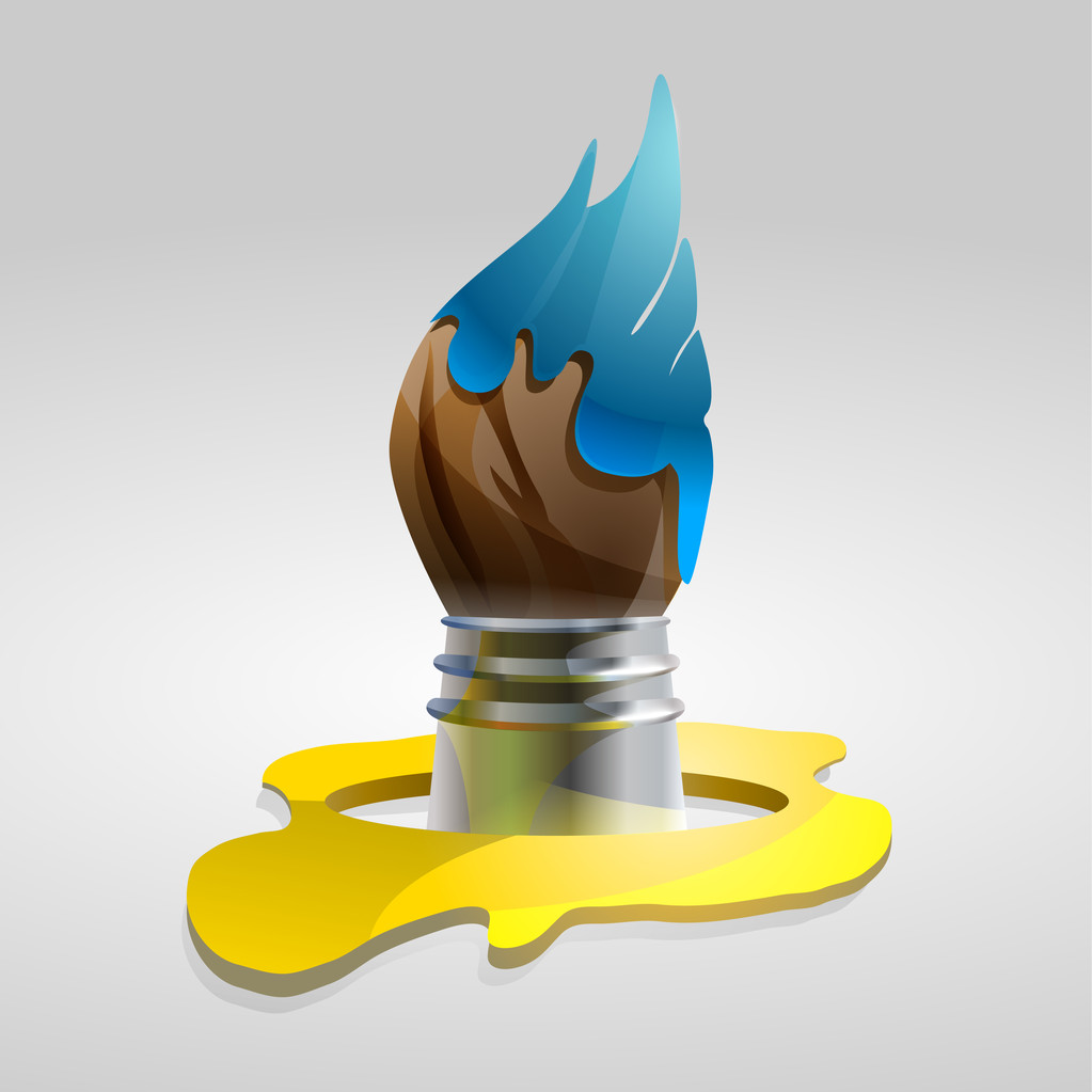 Brush in the blue paint. Vector illustration. - Vector, Image