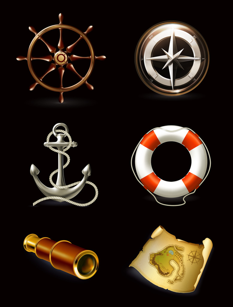 Ensemble marin sur des icônes noires de haute qualité
 - Vecteur, image