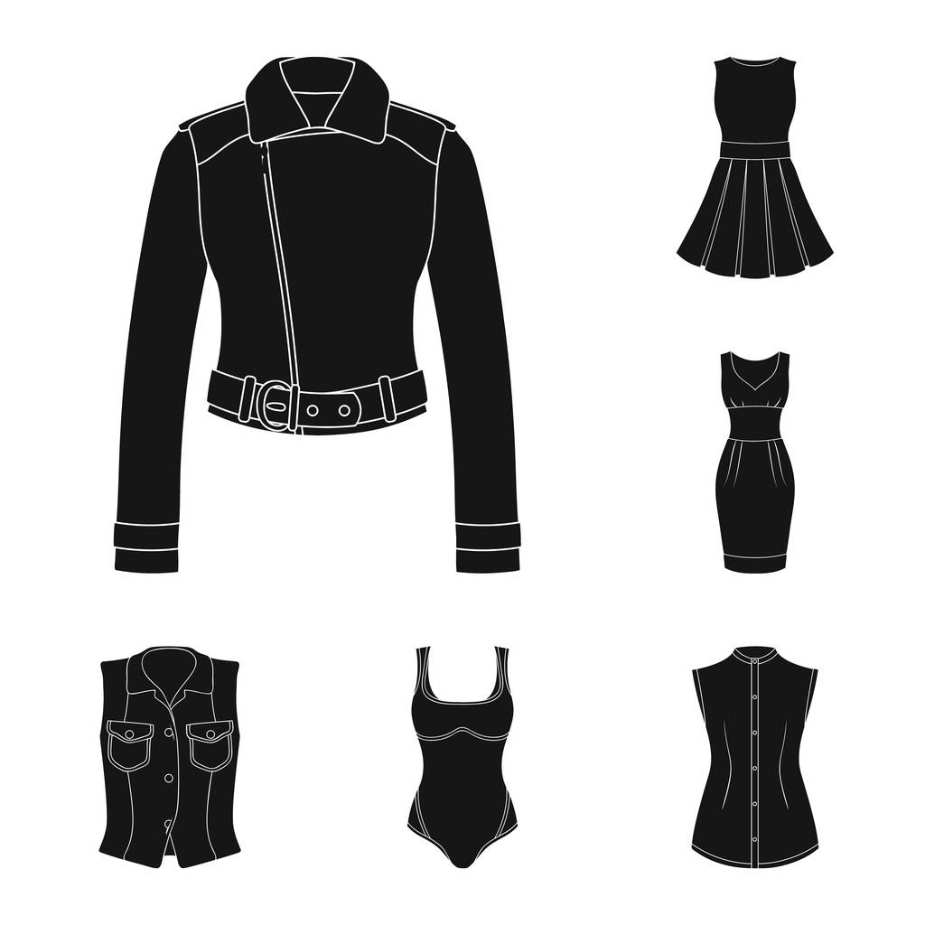 Kadın giyim set koleksiyonu tasarım için siyah simgeler. Sembol stok web illüstrasyon vektör giyim çeşitleri ve aksesuarlar. - Vektör, Görsel