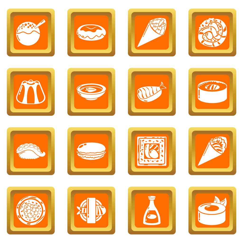 Japon icônes alimentaires ensemble vecteur carré orange
 - Vecteur, image