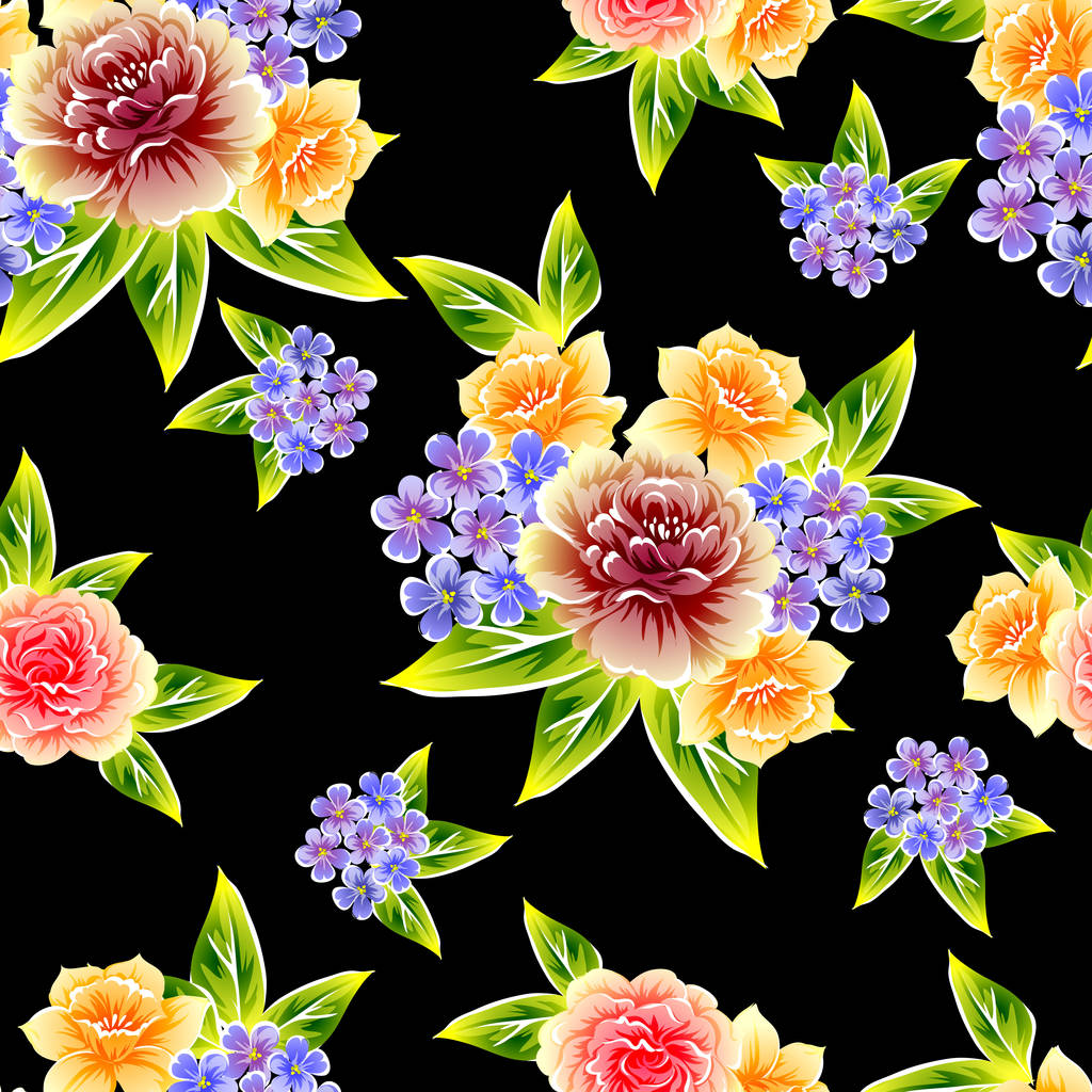 Modello di fiore in stile vintage senza cuciture. Elementi floreali a colori
 - Vettoriali, immagini