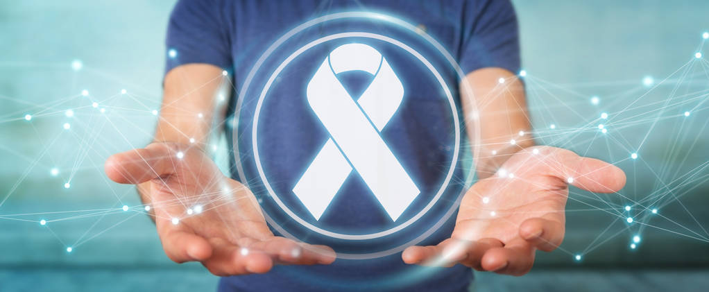 Επιχειρηματίας χρησιμοποιώντας ψηφιακή κορδέλα του καρκίνου διασύνδεση 3d rendering - Φωτογραφία, εικόνα
