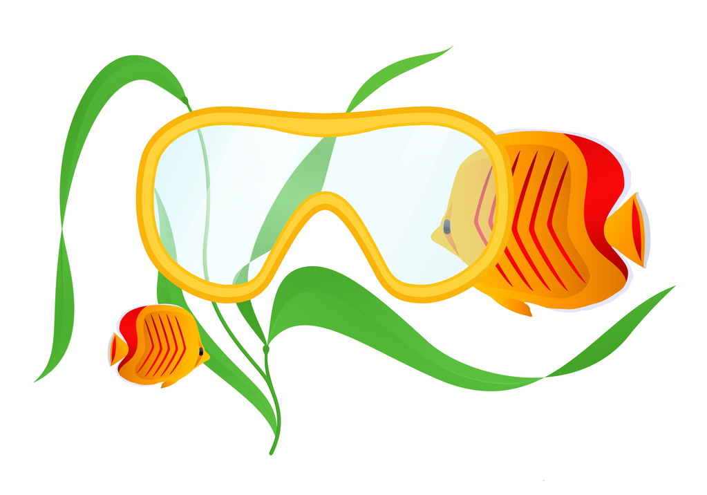 Diving. Swim mask under the water - Vector, Image