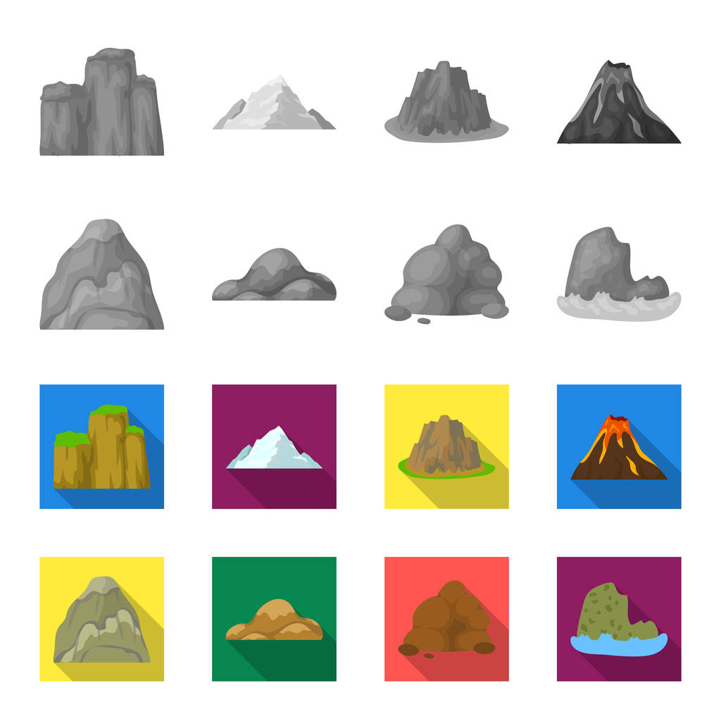 Des rochers, une montagne arrondie, des rochers dans la mer. Différentes montagnes ensemble icônes de la collection en monochrome, style plat vectoriel symbole illustration web
. - Vecteur, image