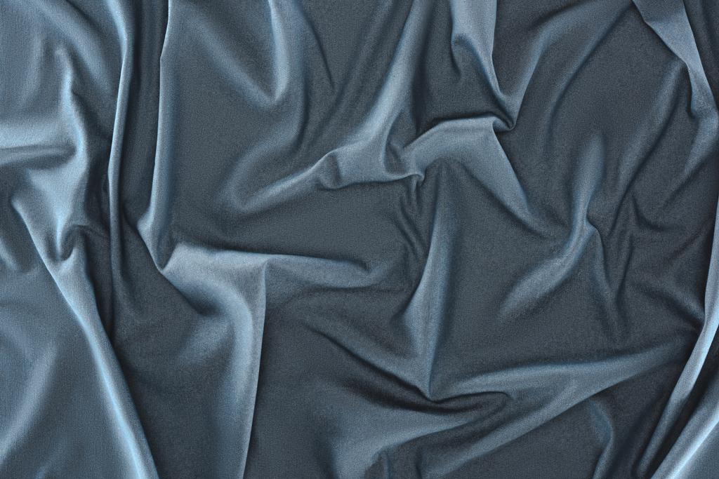 close up view of crumpled blue silk fabric as background - Photo, Image
