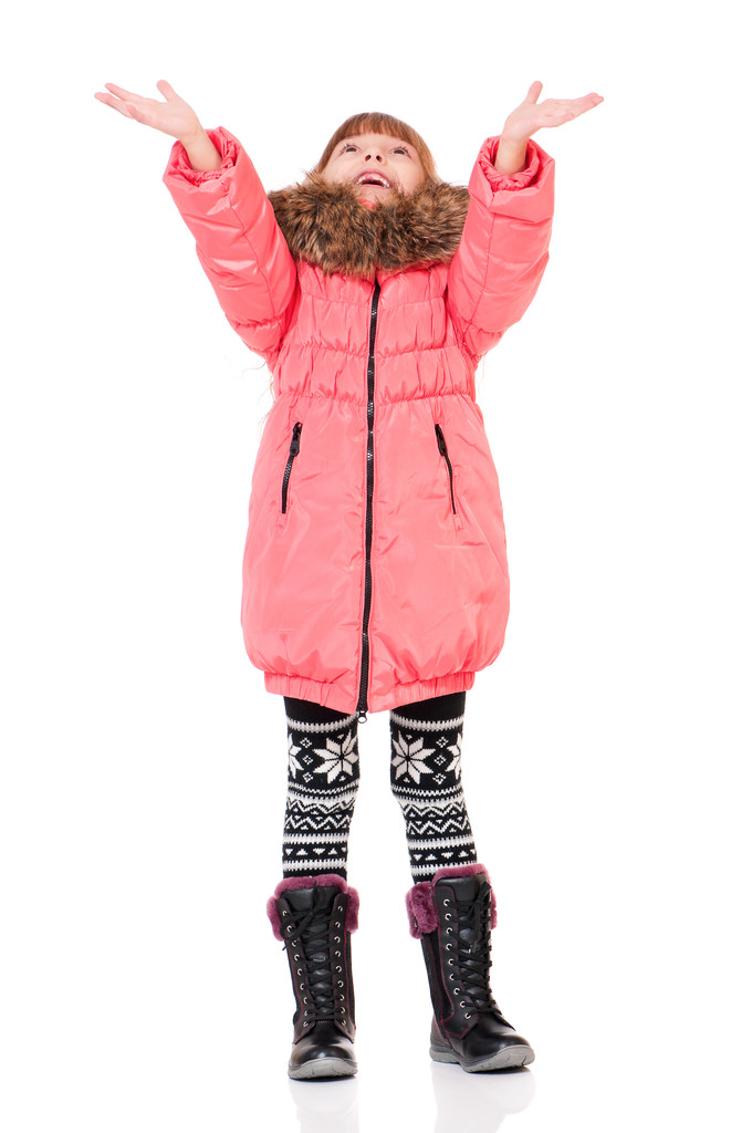 冬の衣類の小さな女の子 - 写真・画像