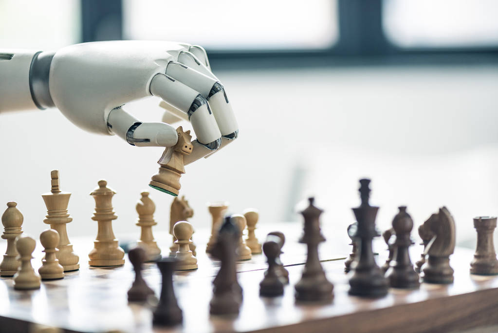 close-up view of robot playing chess, selective focus - Photo, Image