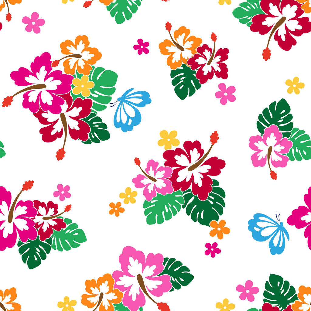 Modèle de fleur d'hibiscus, j'ai dessiné Hibiscus pour le concevoir, cette peinture continue à plusieurs reprises
, - Vecteur, image