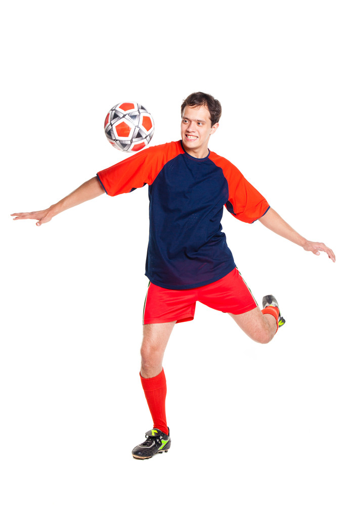 futbolcu top kırmızı elbiseler ile - Fotoğraf, Görsel