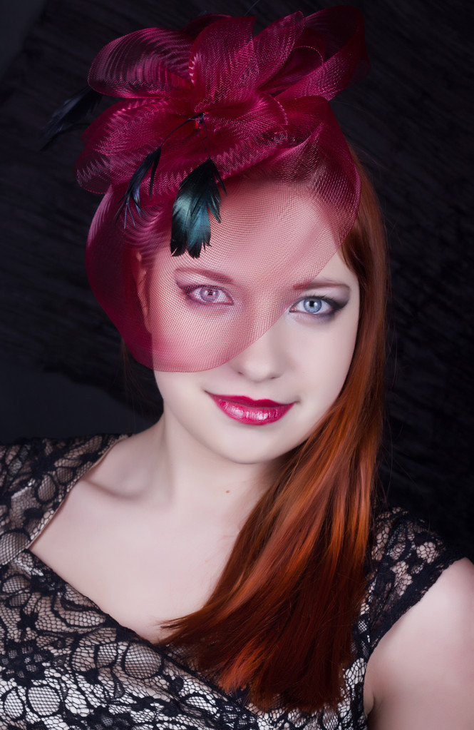 retro girl with burgundy cap - Photo, Image