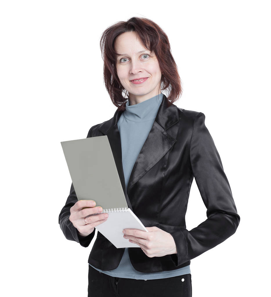 moderne Geschäftsfrau mit Dokumenten .isolation auf weiß - Foto, Bild
