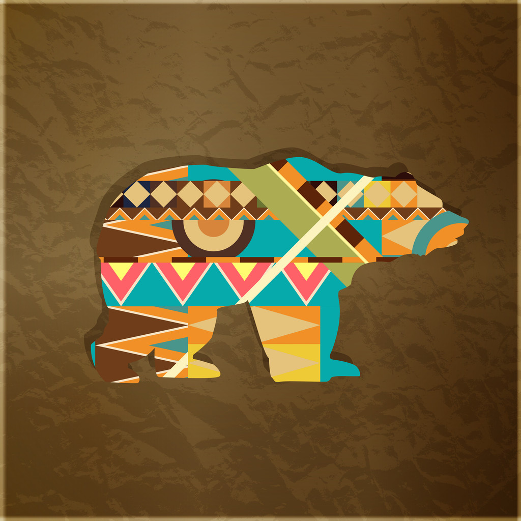 Bear decorative ornament. Silhouette of animal with colourful pattern - Vector, Image
