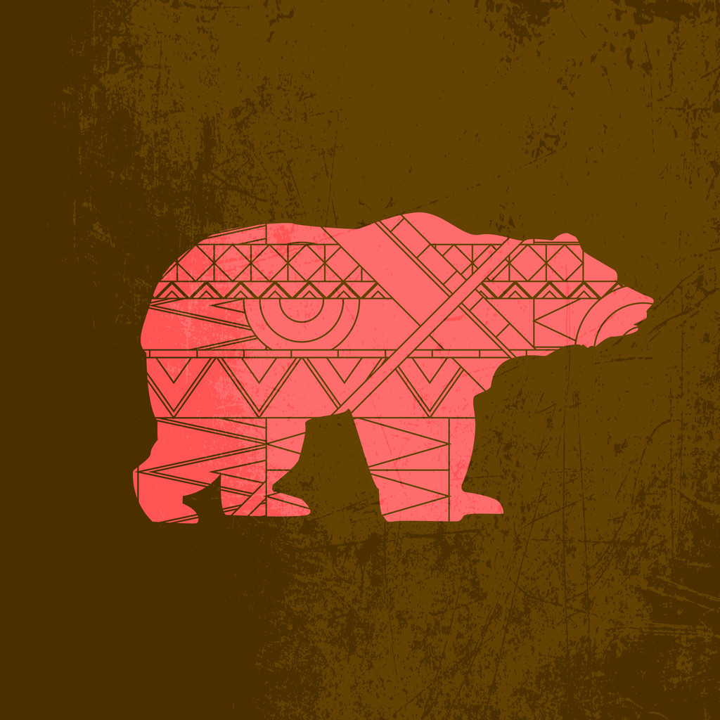 Bear decorative ornament. Silhouette of animal with red pattern - Vector, Image