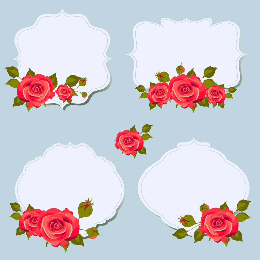 schöne Rosenblüten mit leeren Rahmen auf blauem Hintergrund, Vektor, Illustration - Vektor, Bild