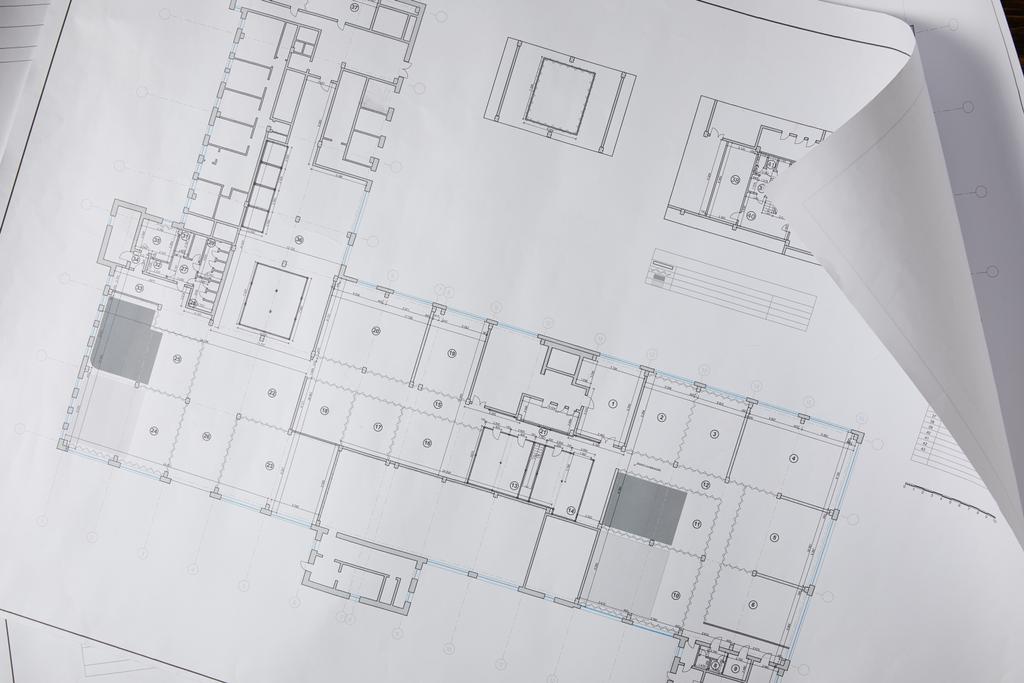 view from above of architectural blueprint on white paper  - Photo, Image