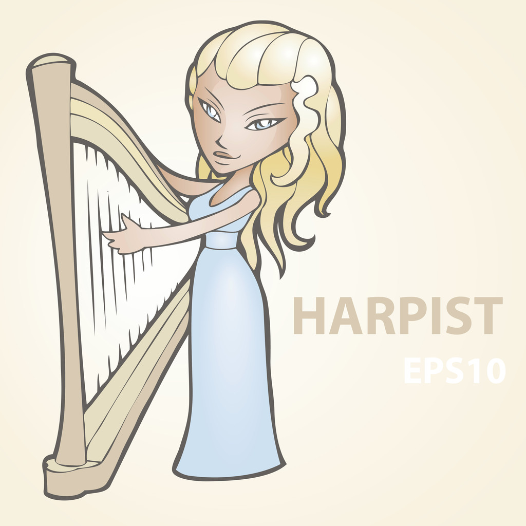 Vector illustration of a harpist. - Vector, Image